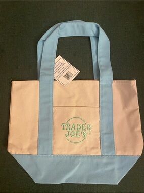 Trader Joe’s Canvas Mini Tote Bag in Pastel Light Blue and Cream